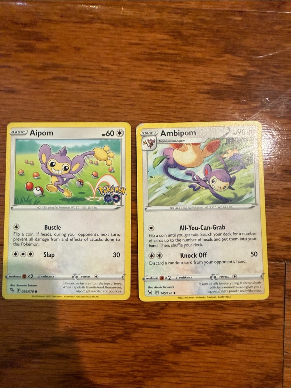 Evolution Pokemon Aipom Ambipom Trading Cards - Yellow, Purple, Green
